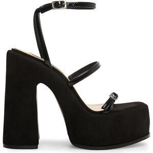 New Steve Madden Erica Platform Shoes High Heels Sandals Black Patent Straps 9.5